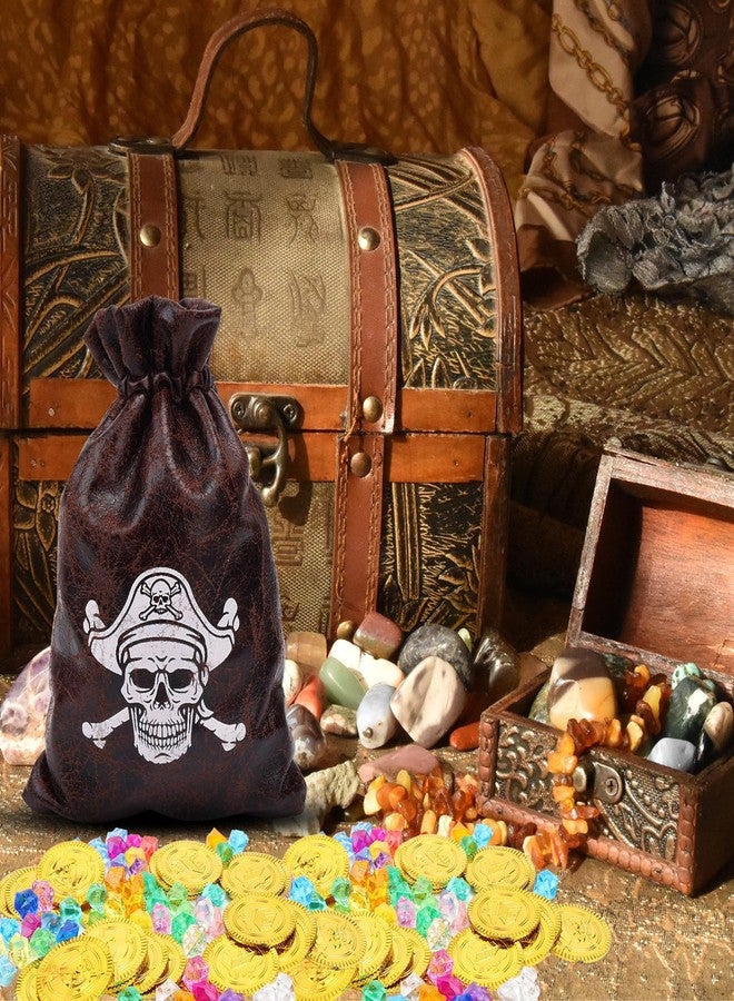 BLSUREFYX 8 PCS Pirate Loot Bags 6.5 x 4.5 Inches Pirate Goodie Bags with Drawstring Leather Faux Cow Skin Pirate Gift Bags for Pirate Party Decorations Birthday Party Supplies - Image 4