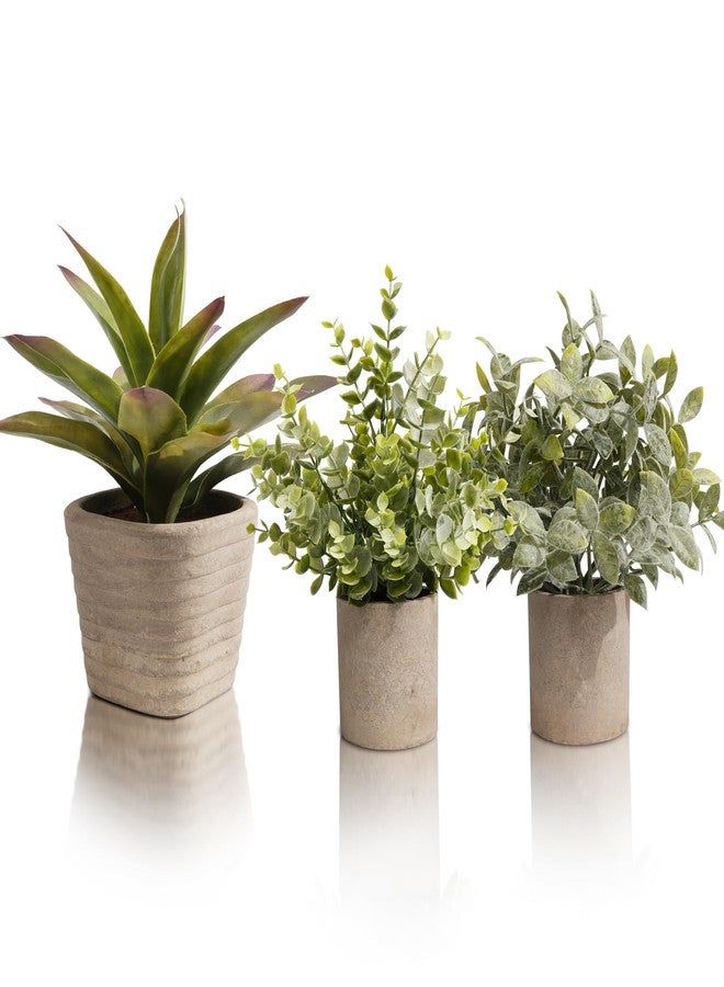 PENGYEE 3 Pack Small Fake Plants in Farmhouse Pulp Pot for Home Decor, Artificial Agave Plants Indoor, Small Faux Plants Indoor for Bathroom Bedroom Shelf Desk Office Table Kitchen Room Greenery Decor - Image 1