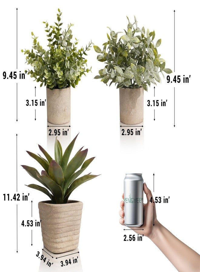 PENGYEE 3 Pack Small Fake Plants in Farmhouse Pulp Pot for Home Decor, Artificial Agave Plants Indoor, Small Faux Plants Indoor for Bathroom Bedroom Shelf Desk Office Table Kitchen Room Greenery Decor - Image 4
