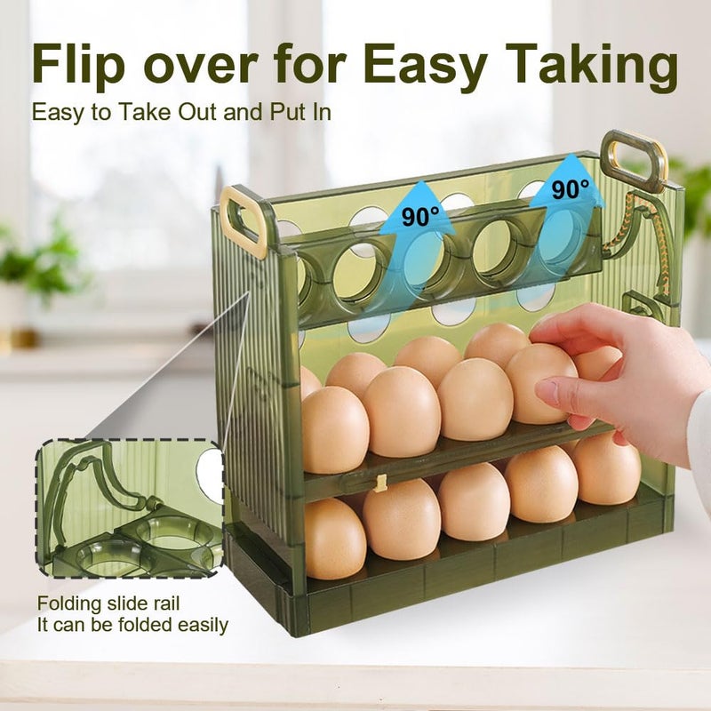 Koja Three-layer Flip-up Egg Storage Container Holder for Refrigerator, Kitchen. 30-Egg Organizer - New Space-Saving, Easy-Access Design, Easy-Clean, Durable, BPA-free. Protects Eggs from Cracking. - Image 3
