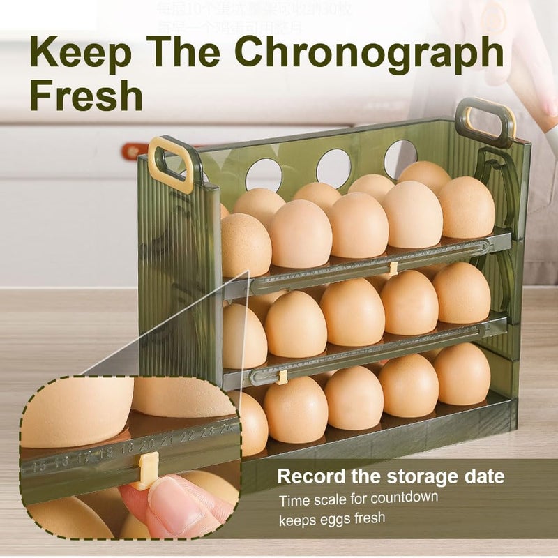 Koja Three-layer Flip-up Egg Storage Container Holder for Refrigerator, Kitchen. 30-Egg Organizer - New Space-Saving, Easy-Access Design, Easy-Clean, Durable, BPA-free. Protects Eggs from Cracking. - Image 2