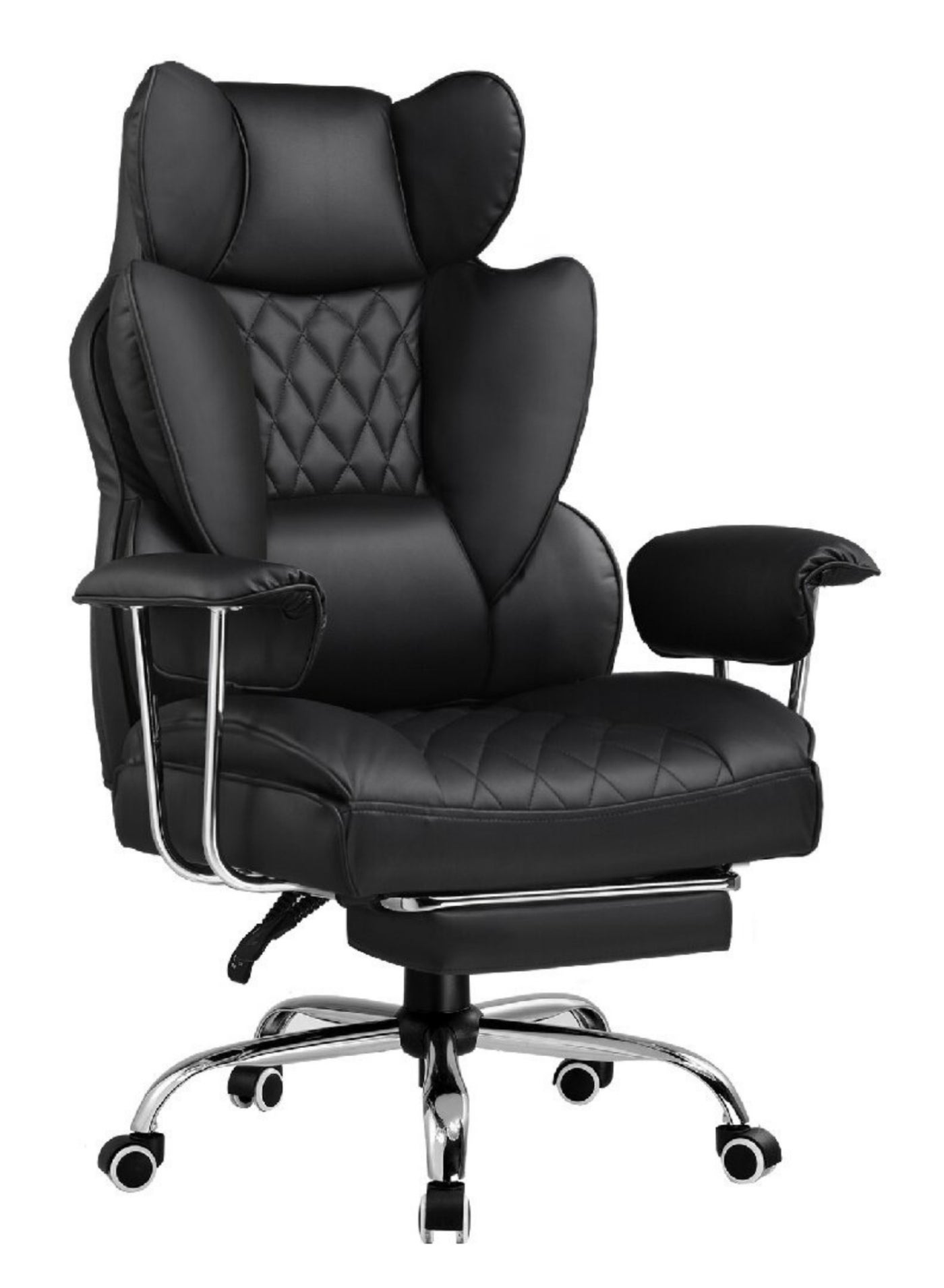 Big & Tall Home Office Chair with Pocket Spring Lumbar Support, Ergonomic Comfortable Wide Office Desk Computer Gaming Chair with Outward Fixed Soft Armrests & Footrest PU Leather, black