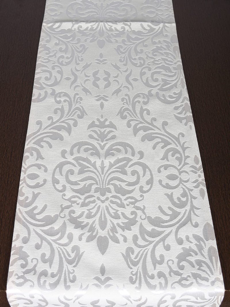 Home - The Best is for You Cotton Table Runner with Woven Damask Design (Cream_Damask, 13X84 Inch) - Pack of 1 - Image 2