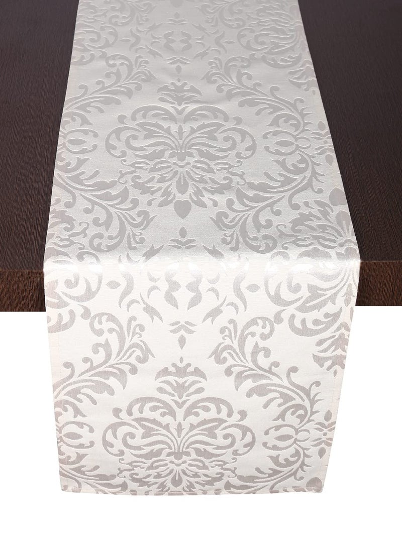 Home - The Best is for You Cotton Table Runner with Woven Damask Design (Cream_Damask, 13X84 Inch) - Pack of 1 - Image 1