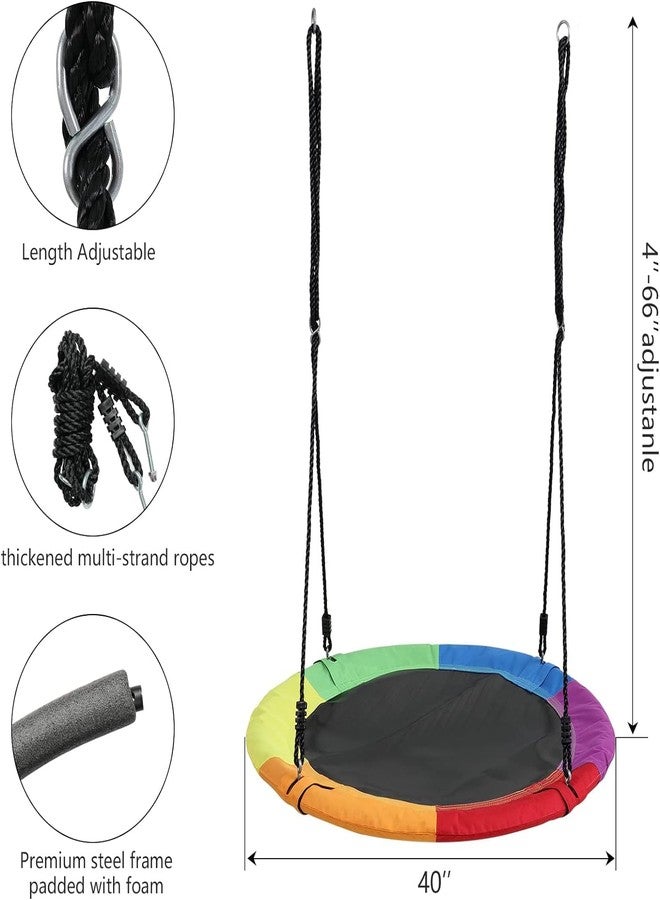 Delavala Tree Swings for Kids Outdoor - Saucer Tree Swing in Multi-Color Rainbow - Kids Indoor/Outdoor Round Mat Swing - Great for Tree, Backyard, Playground, Playroom -with Accessories (40") - Image 2