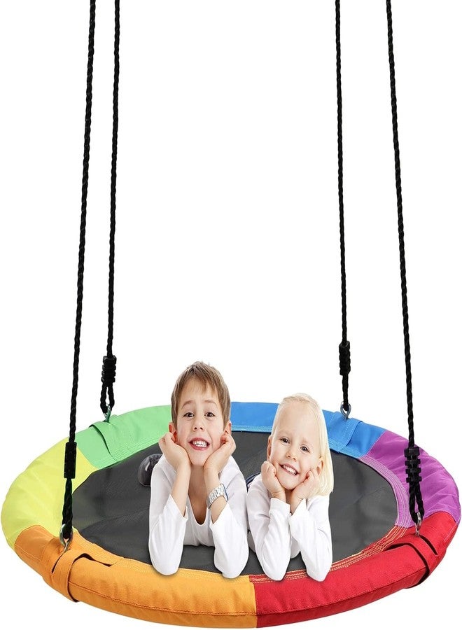 Delavala Tree Swings for Kids Outdoor - Saucer Tree Swing in Multi-Color Rainbow - Kids Indoor/Outdoor Round Mat Swing - Great for Tree, Backyard, Playground, Playroom -with Accessories (40") - Image 1