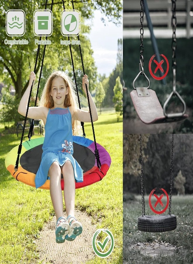 Delavala Tree Swings for Kids Outdoor - Saucer Tree Swing in Multi-Color Rainbow - Kids Indoor/Outdoor Round Mat Swing - Great for Tree, Backyard, Playground, Playroom -with Accessories (40") - Image 5