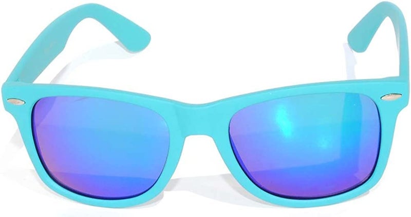 OWL Retro Vintage 80s Sunglasses Men Women, UV Protected Matte Rectangle Shades, Colorful Mirror Lens Turquoise Sunglass - Image 1