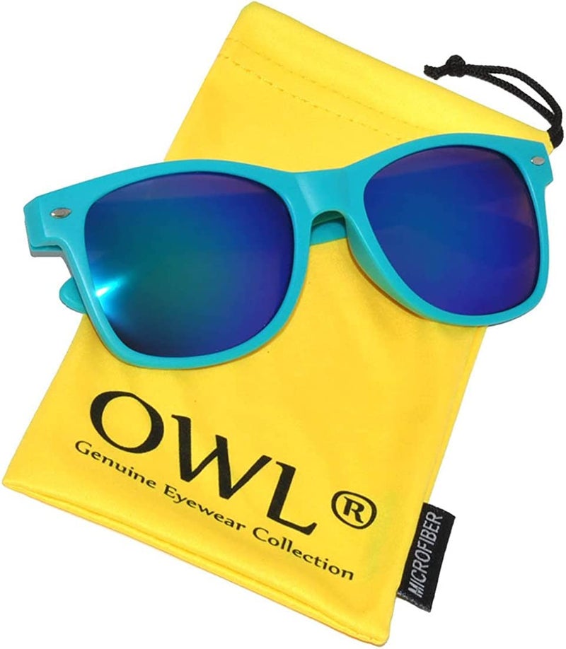 OWL Retro Vintage 80s Sunglasses Men Women, UV Protected Matte Rectangle Shades, Colorful Mirror Lens Turquoise Sunglass - Image 2