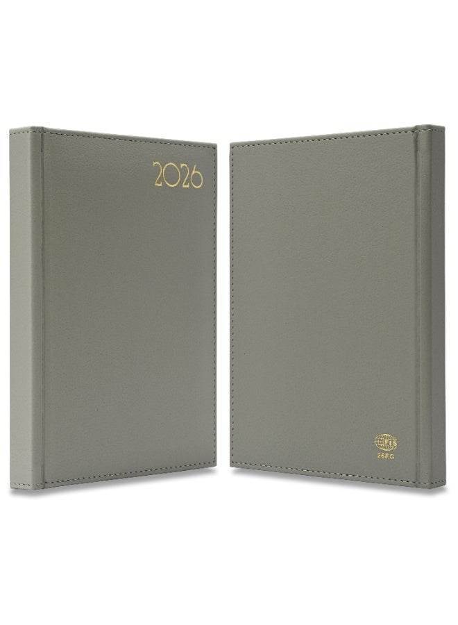 FIS 2026 Diary, Golden A5 Size Diary(148x210mm), Italian PU Materials, 1 Side Padded & Sewn Cover, Gilded Edges, English, 70gsm Italian Ivory Paper, Grey Color-FSDI26EG26GY - Image 2