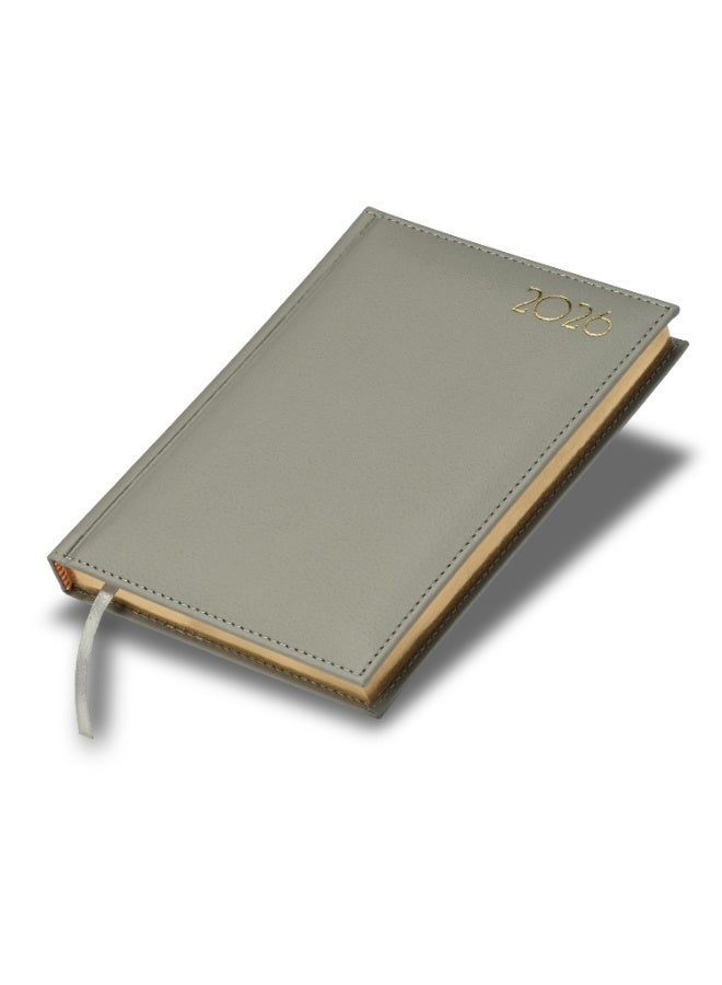 FIS 2026 Diary, Golden A5 Size Diary(148x210mm), Italian PU Materials, 1 Side Padded & Sewn Cover, Gilded Edges, English, 70gsm Italian Ivory Paper, Grey Color-FSDI26EG26GY - Image 1