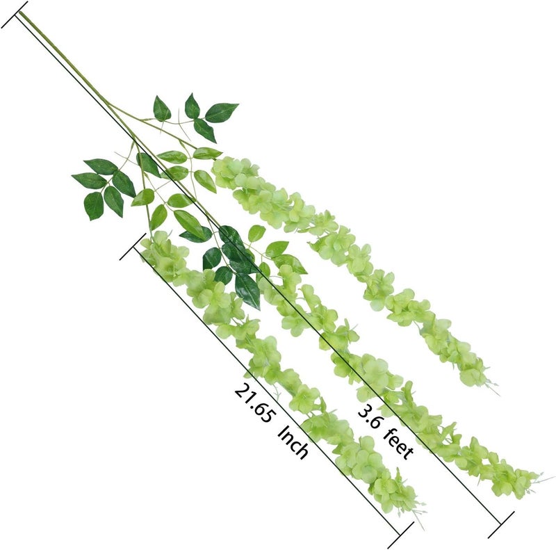 PAUWER Wisteria Hanging Flowers 12 Pack Fake Flower Garland Artificial Wisteria Vines Rattan Silk Flower String Wedding Party Wall Decorations,Green - Image 2