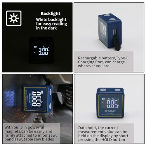 SHAHE Small Digital Level Rechargeable Protractor Inclinometer Digital Angle Gauge Mini Protractor Angle Finder Measuring Tool for Woodworking Table saw - Image 4