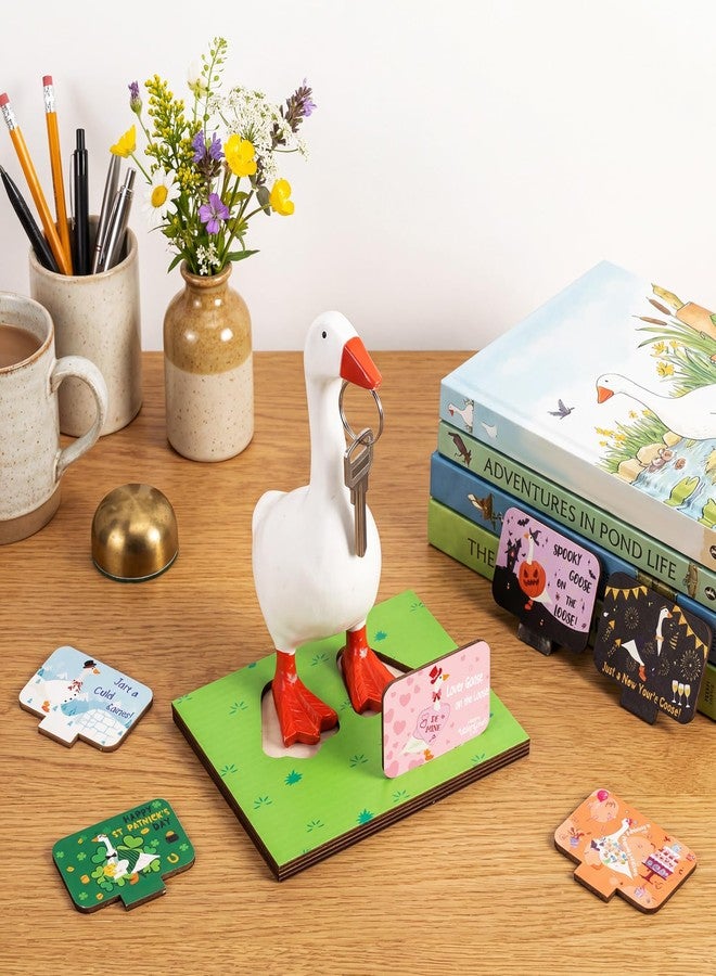 Relaxweex Magnetic Goose Key Holder Cute Statue Resin Goose Statue with Wooden Base Writable Sign Chalk for New Apartment Housewarming Gift Office Table Desk Home Decor (Motivation Quotes,9 Pcs) - Image 4