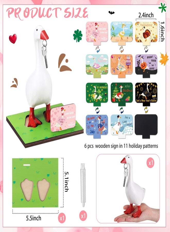 Relaxweex Magnetic Goose Key Holder Cute Statue Resin Goose Statue with Wooden Base Writable Sign Chalk for New Apartment Housewarming Gift Office Table Desk Home Decor (Motivation Quotes,9 Pcs) - Image 2