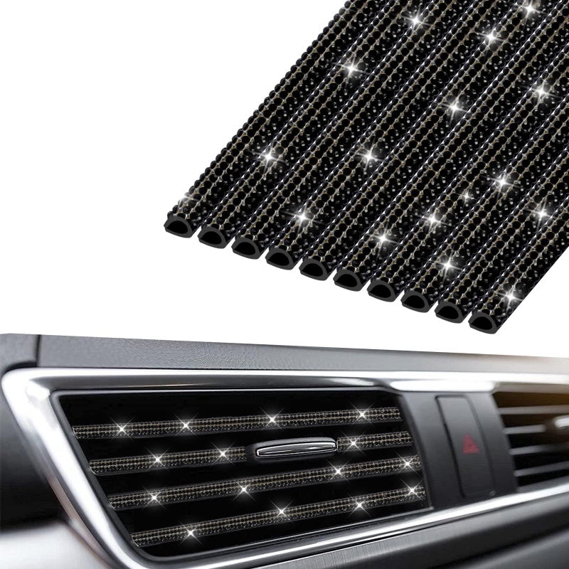 INSAUTO 10pcs Bling Car Accessories for Women, Bling Car Vent Outlet Trim, Rhinestone Bling Car Air Conditioner Decoration Strip(Black)