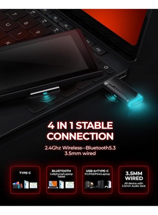سماعة رأس للألعاب بيكن G2 لاسلكية بتردد 2.4 جيجاهرتز صوت محيطي 7.1 سماعة ألعاب USB 2.4 جيجاهرتز بلوتوث ميكروفون بتقنية إلغاء الضوضاء المحيطة إضاءة RGB بطارية 100 ساعة سماعة بلوتوث للكمبيوتر وبلاي ستيشن 5 وبلاي ستيشن 4 وماك سويتش اللون اسود - view 3