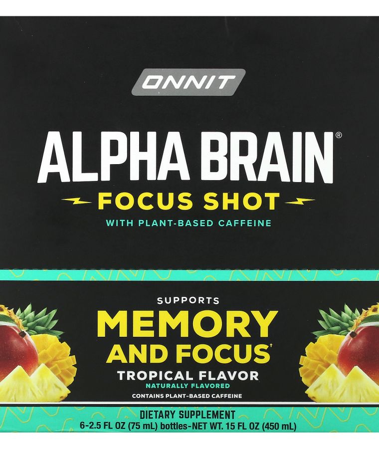 Onnit Alpha Brain Focus Shot Tropical 6 Bottles 2.5 fl oz (75 ml) Each