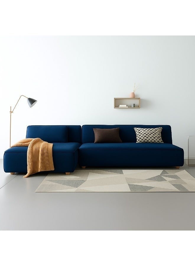 Al Zakharef Furniture Clarissa 3-Seater Luxury L-Shape Velvet Sofa with Free Pillows, Premium Wooden Frame, High-Density Seating Foam, Modern Corner Couch for Living Room Size L270 × W180 cm, Colour Sapphire Blue - Image 1