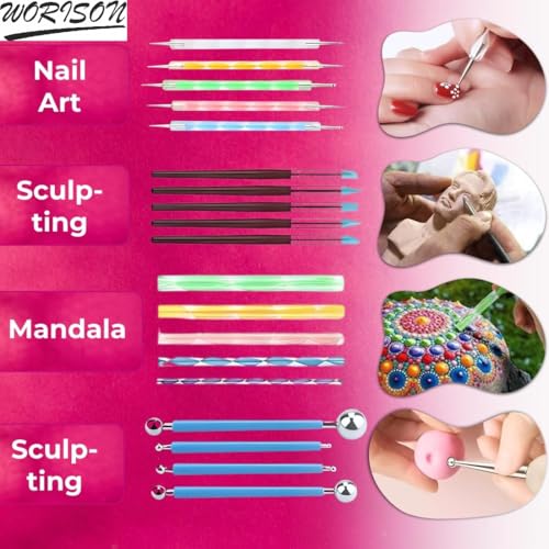 worison 22 Piece Dotting & Shaping Tools Set – Mandala Dotting Tools for Pottery, Ceramics, Polymer Clay and Acrylic Art, Ideal for Sculpting, Detailing and Craft Decoration - Image 5