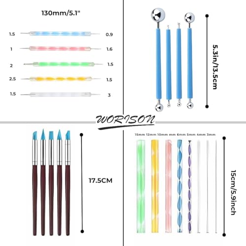 worison 22 Piece Dotting & Shaping Tools Set – Mandala Dotting Tools for Pottery, Ceramics, Polymer Clay and Acrylic Art, Ideal for Sculpting, Detailing and Craft Decoration - Image 2