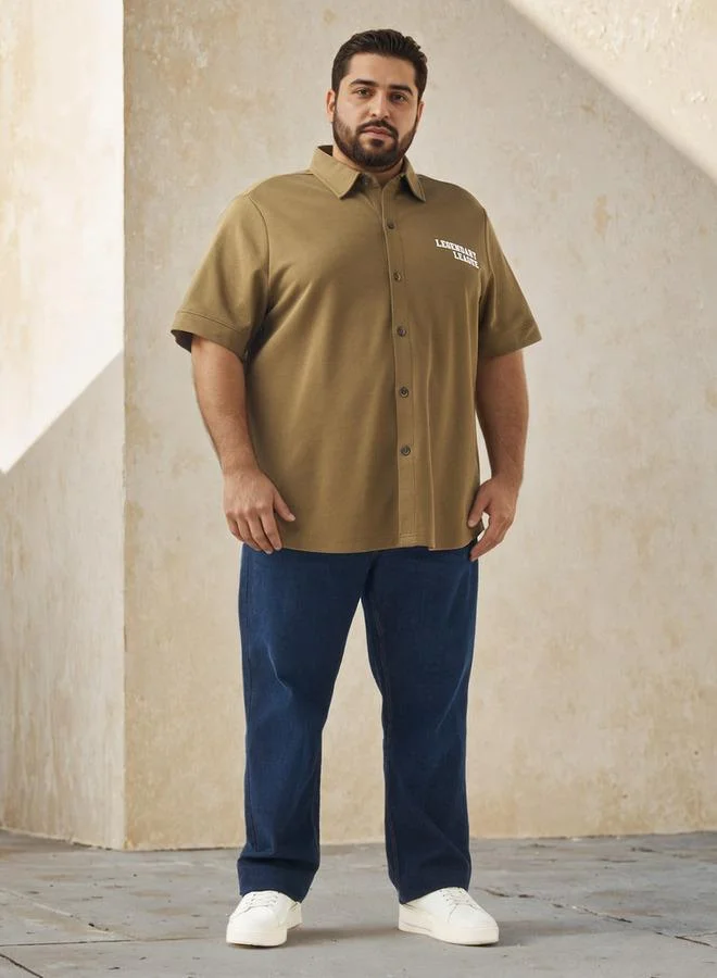 ماكسيم Plus Size Regular Fit Printed Shirt with Short Sleeves