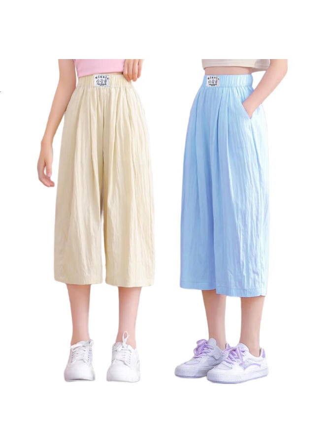 Disney Kids Summer Wear Girls' Pants Summer Ice Silk Wide Leg Seven-Point Pants Girls Shorts Summer Dl110021 Blue 150 - Image 2