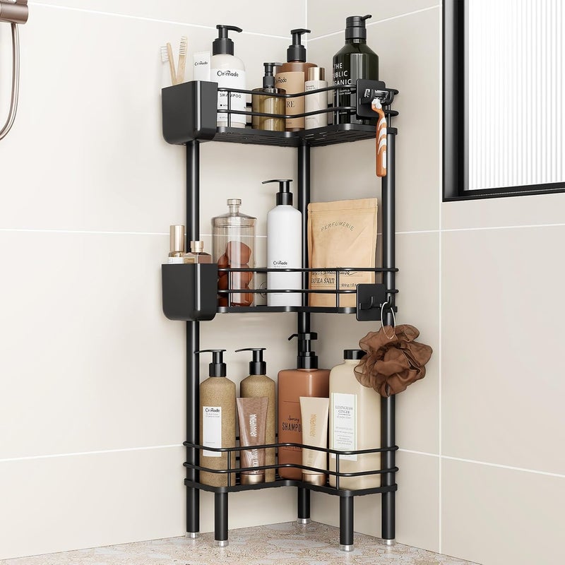 Orimade Set of 3 Shower Shelves, Standing, Rustproof, Corner Shower Shelf, Freestanding, Shower Baskets Stand for Bathroom, Black - Image 1