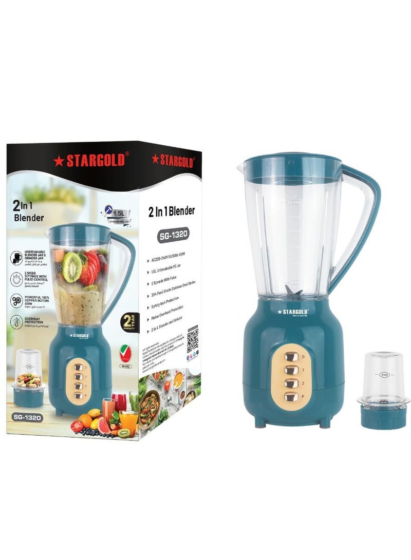 Stargold 2 in 1 Blender and Grinder 1.5L Unbreakable PC Jar 450W Powerful Copper Motor  - Image 2
