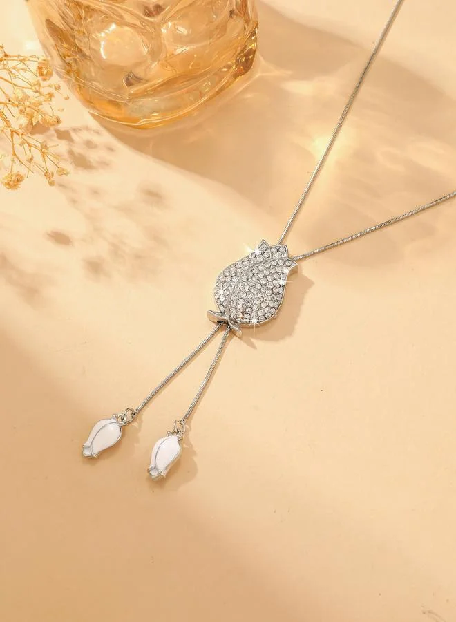 Take Two  Rhinestone Rose Shaped Tassel Pendant Necklace for Women | Best Price UAE