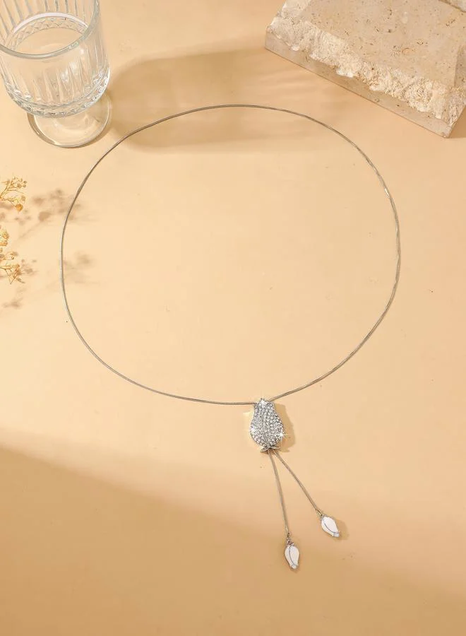 Take Two  Rhinestone Rose Shaped Tassel Pendant Necklace for Women | Best Price UAE