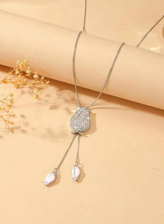 Take Two  Rhinestone Rose Shaped Tassel Pendant Necklace for Women | Best Price UAE