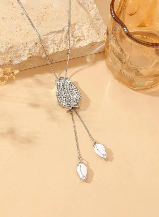 Take Two  Rhinestone Rose Shaped Tassel Pendant Necklace for Women | Best Price UAE