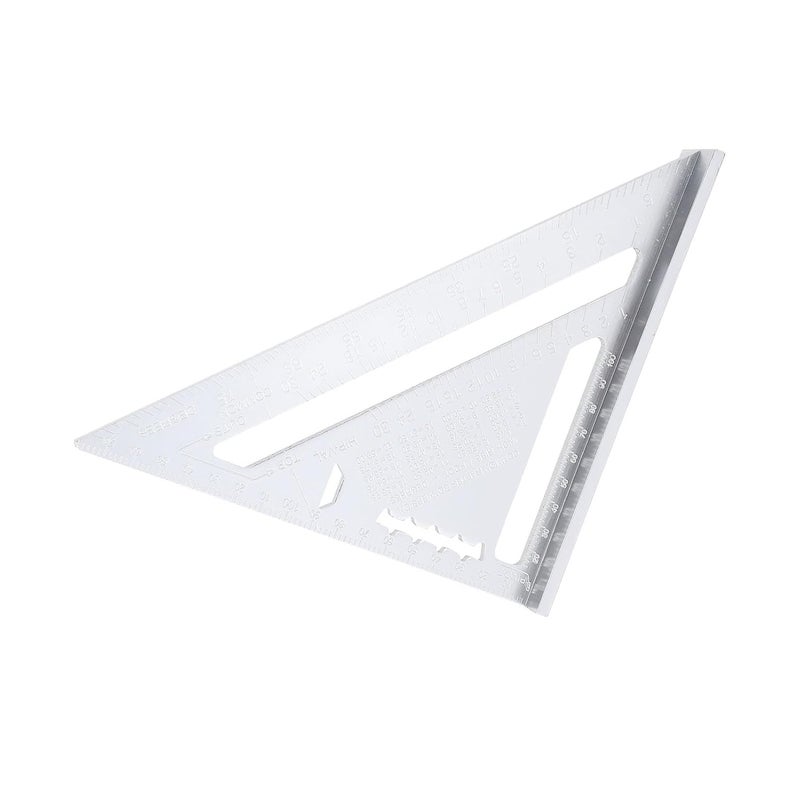 Carpentry Triangle Ruler Aluminum Alloy Black with Imperial and Metric Scales, Protractor for Engineer and Carpenter - Durable Non - Glare Surface, Accurate Angle Marking, Ideal (Silver White) - Image 3