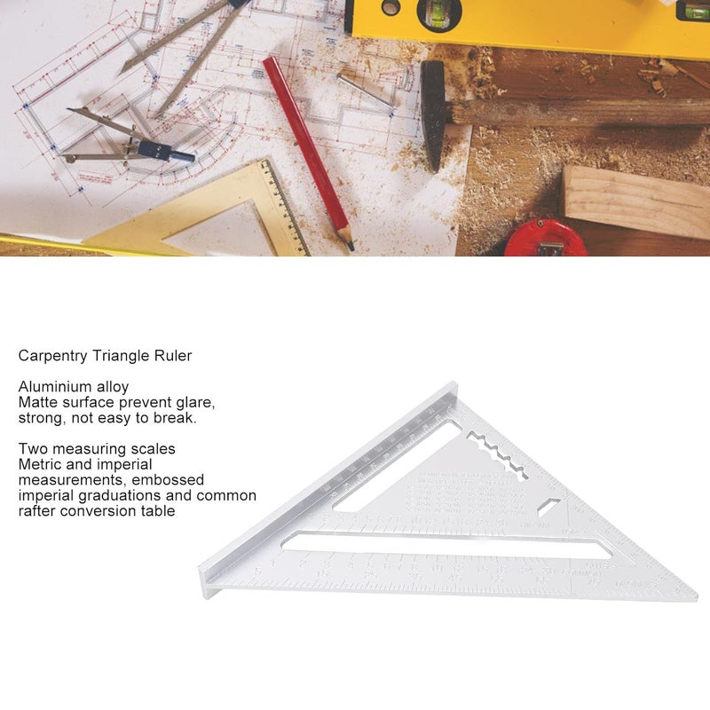 Carpentry Triangle Ruler Aluminum Alloy Black with Imperial and Metric Scales, Protractor for Engineer and Carpenter - Durable Non - Glare Surface, Accurate Angle Marking, Ideal (Silver White) - Image 5