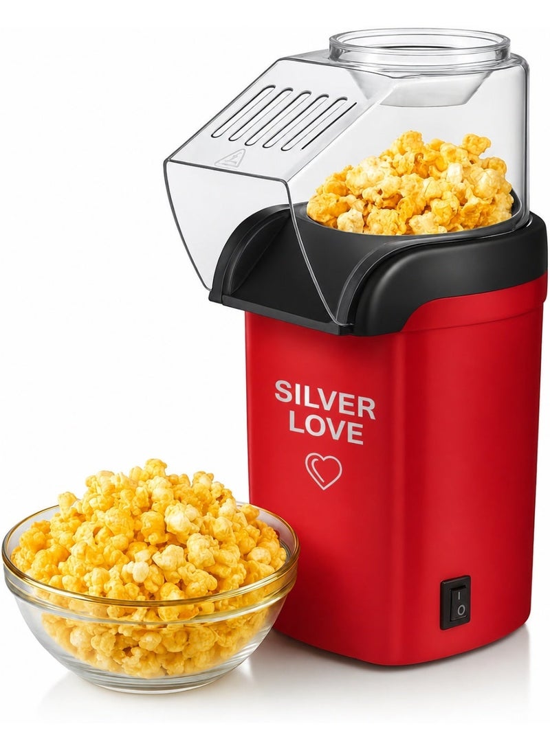 Silver Love Popcorn Machine 1200W Hot Air Popcorn Maker Red - Image 1