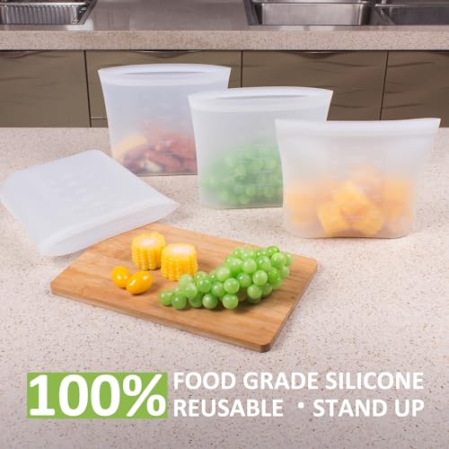 Annaklin Large Reusable Food Bags 4 Pack, 1.5 Quart(50.7fl.oz) 100% Silicone Storage Bags Stand Up Zip Silicone Food Container, Freezer Microwave Oven Dishwasher Safe, Translucent - Image 2