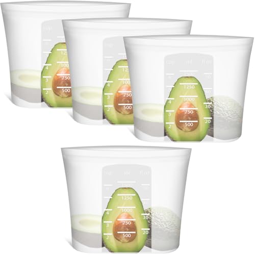 Annaklin Large Reusable Food Bags 4 Pack, 1.5 Quart(50.7fl.oz) 100% Silicone Storage Bags Stand Up Zip Silicone Food Container, Freezer Microwave Oven Dishwasher Safe, Translucent - Image 1