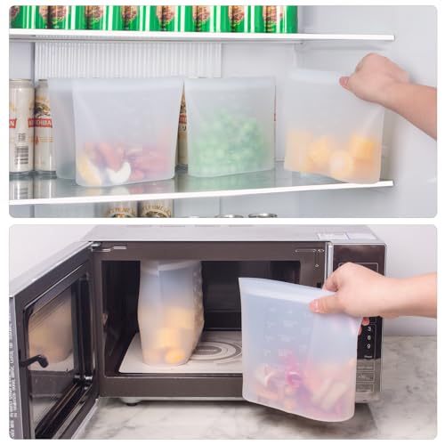 Annaklin Large Reusable Food Bags 4 Pack, 1.5 Quart(50.7fl.oz) 100% Silicone Storage Bags Stand Up Zip Silicone Food Container, Freezer Microwave Oven Dishwasher Safe, Translucent - Image 5
