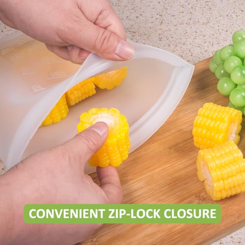 Annaklin Large Reusable Food Bags 4 Pack, 1.5 Quart(50.7fl.oz) 100% Silicone Storage Bags Stand Up Zip Silicone Food Container, Freezer Microwave Oven Dishwasher Safe, Translucent - Image 4