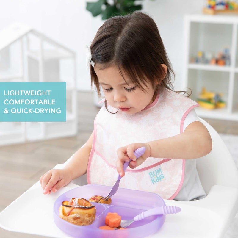 Bumkins Bibs for Girl or Boy, SuperBib Baby and Toddler for 6-24 Months, Essential Must Have for Eating, Feeding, Baby Led Weaning Supplies, Mess Saving Catch Food, Fabric 3-pk Floral and Lace - Image 3