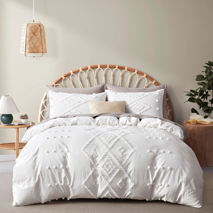 TUFTED DUVET COVER QUEEN SIZE SOFT AND LIGHTWEIGHT DUVET COVERS SET FOR ALL SEASONS 3 PIECES BOHO EMBROIDERY SHABBY CHIC BEDDING SET WHITE QUEEN 90 X 90