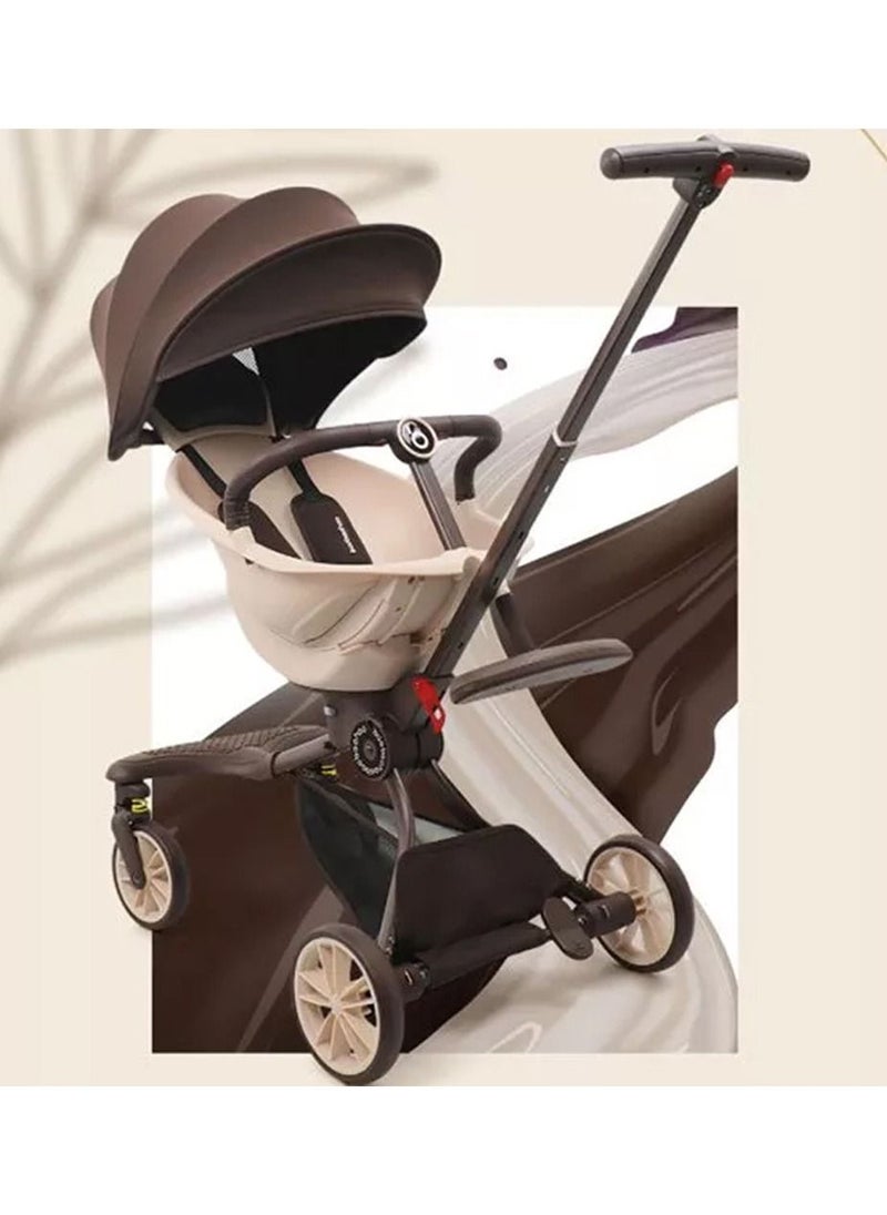 Generic V18 Trolley Foldable Stroller - Caramel Milk Tea  - Image 5