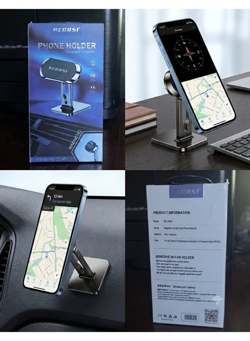 RECRSI REGRSI Magnetic Phone Holder for Car Dashboard & Desk, Alloy & Silicone - Image 2