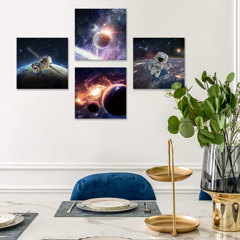 Artscope 4 Pieces Wall Art Canvas Prints - Planet Universe Space Picture Painting - Modern Wall Artwork Framed for Gifts Bathroom Home Kitchen Office Decor - 30 x 30 CM - Image 3