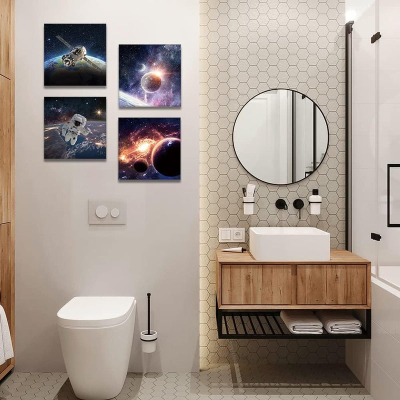 Artscope 4 Pieces Wall Art Canvas Prints - Planet Universe Space Picture Painting - Modern Wall Artwork Framed for Gifts Bathroom Home Kitchen Office Decor - 30 x 30 CM - Image 4