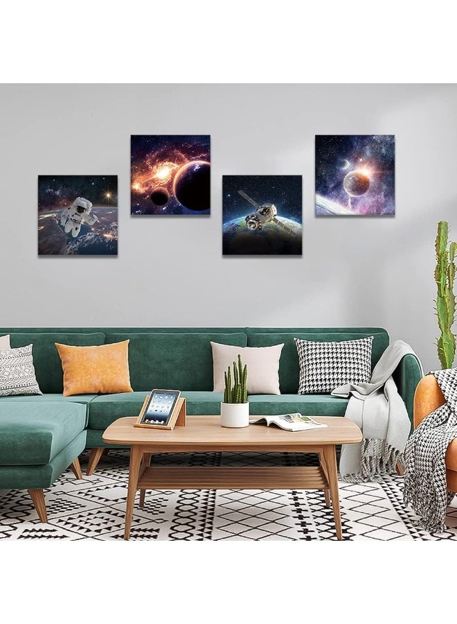 Artscope 4 Pieces Wall Art Canvas Prints - Planet Universe Space Picture Painting - Modern Wall Artwork Framed for Gifts Bathroom Home Kitchen Office Decor - 30 x 30 CM - Image 2