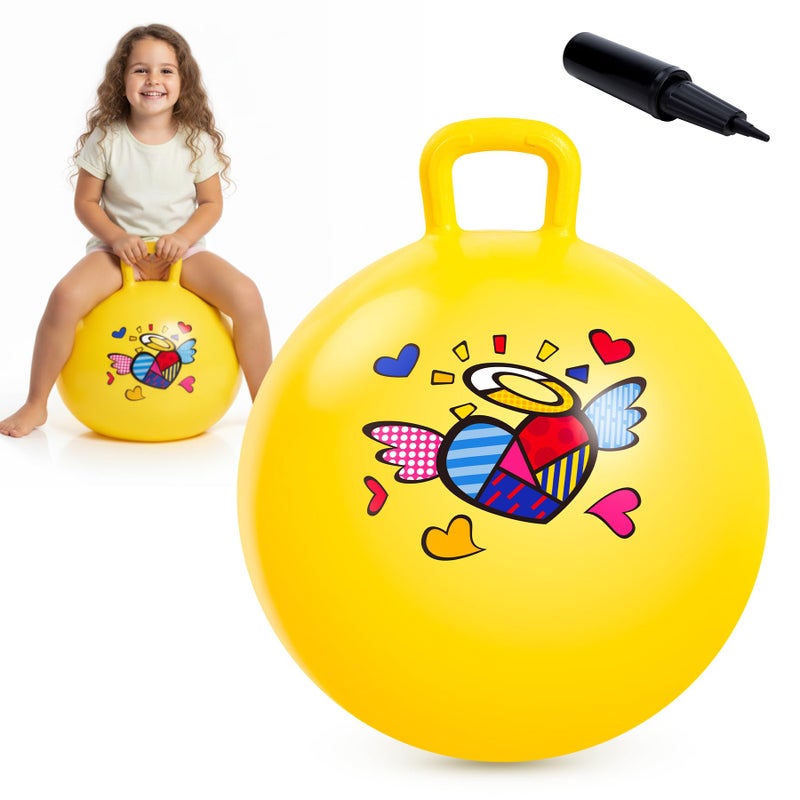 EVERICH TOY Hopper Ball for Kids 18In Ride On Bouncy Ball with Handle Yellow Heart Girls Toys for Indoor Outdoor Active Play Toys Easter Basket Stuffers Girls Boys Gifts for 4 5 6 7 8 Yr Old - Image 3