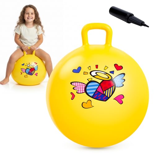EVERICH TOY Hopper Ball for Kids 18In Ride On Bouncy Ball with Handle Yellow Heart Girls Toys for Indoor Outdoor Active Play Toys Easter Basket Stuffers Girls Boys Gifts for 4 5 6 7 8 Yr Old - Image 1
