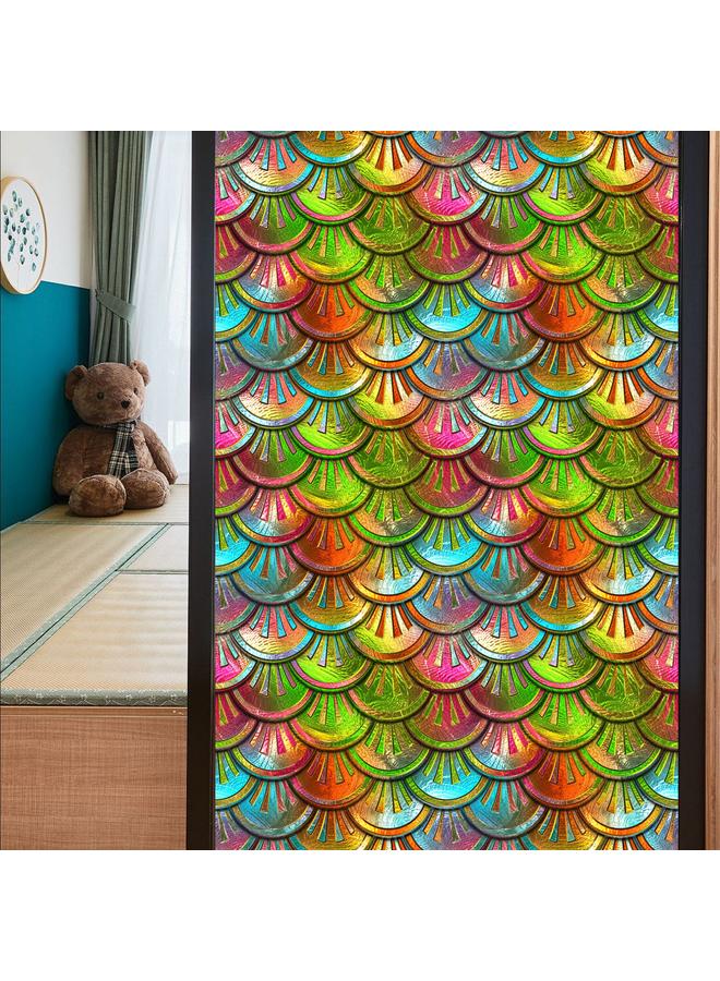 Bluejw BL092-111 Color Retro Electrostatic Glass Sticker PVC Glue-free Window Sticker Removable Frosted Glass Window Decorations - Image 1